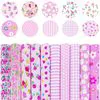 Pink PVC Transparent Plastic Vinyl Film Floral Pattern Printing Artificial Synthetic Leather Waterproof Fabric for Bows/Bags/DIY