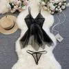 Sexy Lingerie Women's Mesh Deep V Pajamas Lace Nightdress
