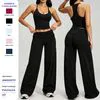 Stylish Women's Halter Neck Crop Tank and Wide Leg Pants Set