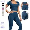 Stylish Short Sleeve Workout Top and Leggings Set for Women