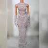 Ocstrade Women Elegant Rhinestone Decoration High Quality Straight Luxury Pearl Chain French Woman Cocktail Dress with Gloves