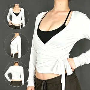 Stylish Ladies Lightweight Long Sleeve Yoga Wrap Top
---procurement customization--(https://www.xinlangtextile.com/)
