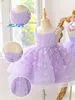Mqatz New Design Sleeveless Summer Satin Floral Sequin Big Bow Birthday Wedding Children Kids Evening Party Knee-Length Dress