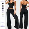 Stylish Halter Neck Sleeveless Crop Top and Wide Leg Pants Set