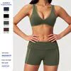 Women's V-Neck Sports Bra and Biker Shorts Set with Contrast Trim