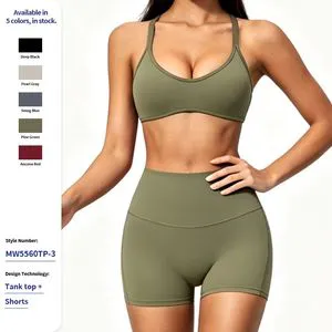 Stylish Women's off-The-Shoulder Sports Bra and Biker Shorts Set
---procurement customization--(https://www.xinlangtextile.com/)