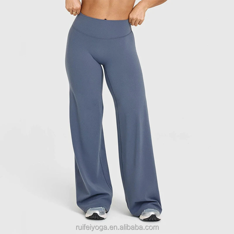 OEM Custom Logo Soft Stretchy High Waisted Workout Fitness Flared Legging Straight Wide Leg Yoga Pant for Women