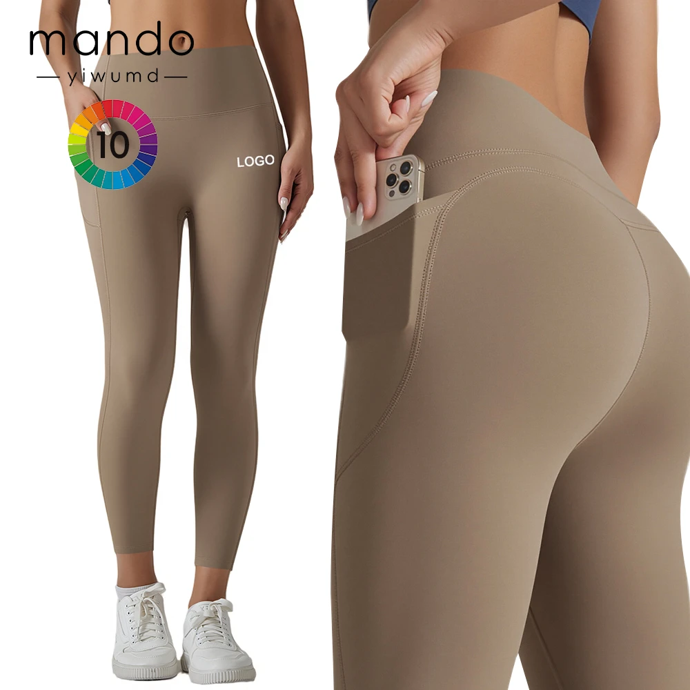 Custom Buttery Soft Elastic Waist Yoga Leggings with Side Pocket Tummy Control Slimming Athletic Pants for Women