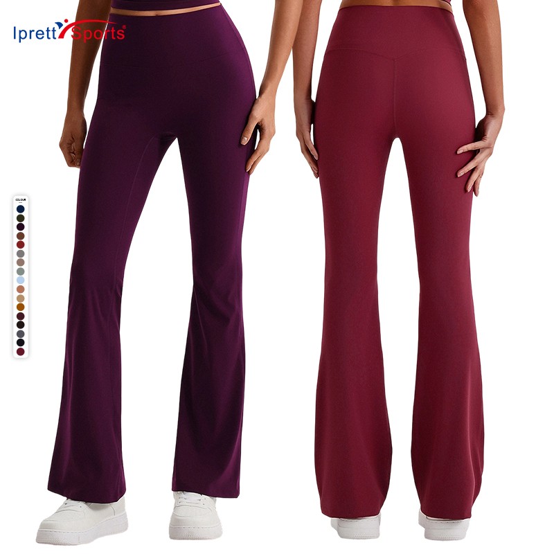 17 Colors Custom Logo High Waist Elastic Flare Yoga Leggings Navy Blue for Women Closure Solid Pattern Gym Workout Pants Style