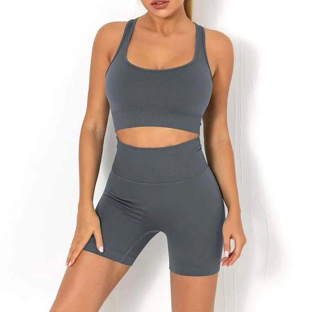 Women High Waisted Yoga Shorts Tummy Control Butt Lift Activewear Shorts Seamless Ribbed Women Yoga Shorts High Stretch