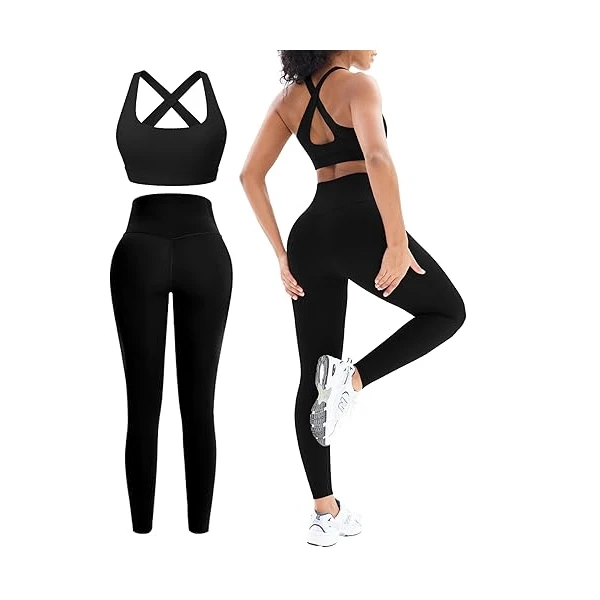 OEM Sublimation High Quality Nylon Women's Gym Wear Solid Color Yoga Set Fashion Bra Pants Sports Leggings