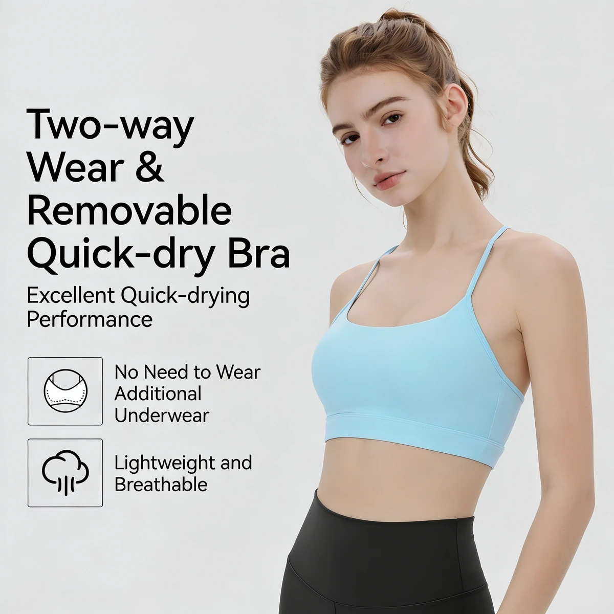 Moisture-Wicking Breathable Four-Way Stretch Sports Bra Women's One-Piece Cup Crisscross Strap Yoga High Support Gym Fitness Top