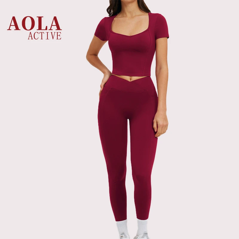 Sportswear 2 Piece Sports Gym High Waist Elastic Workout Pilates Activewear Custom Gym Fitness Bra Crop Top Yoga Sets