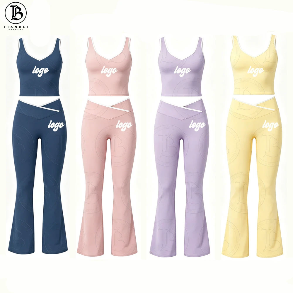 Cross High Waist Contrasting Color Backless Tight Fitting Sports Running Fitness Yoga Set Women's 2 Piece Custom Yoga Set