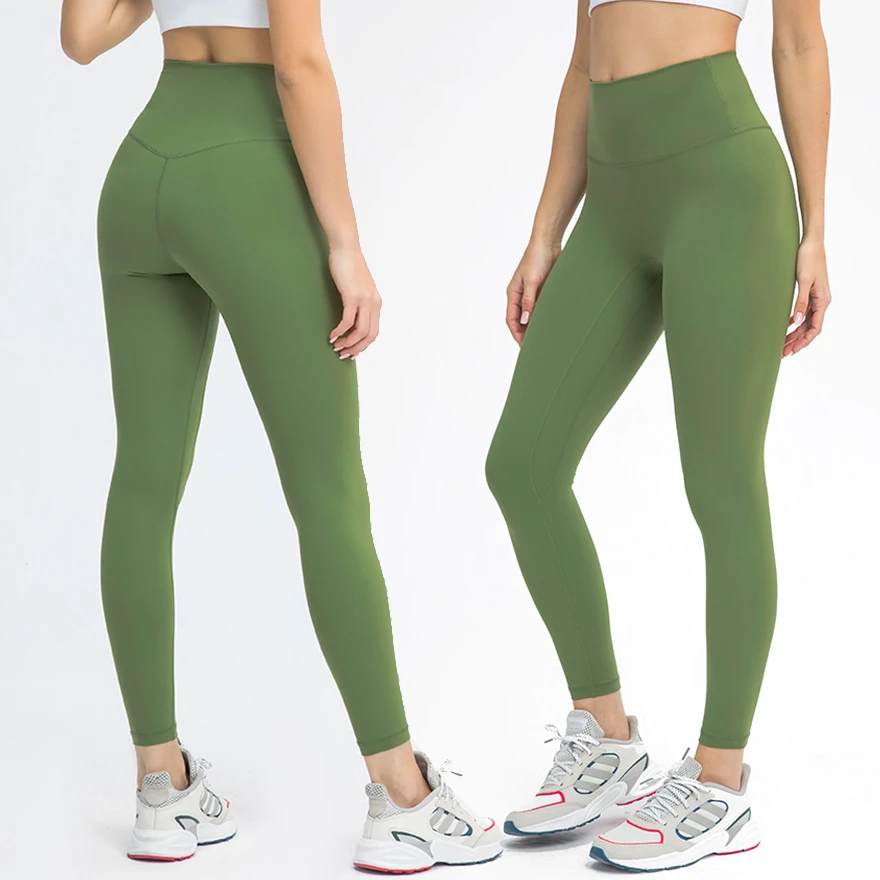 Women's High Waist Cropped Pants Double-Layered Brushed Skinny Yoga Pants Front No T-line Seam European USA Sizes Solid Pattern
