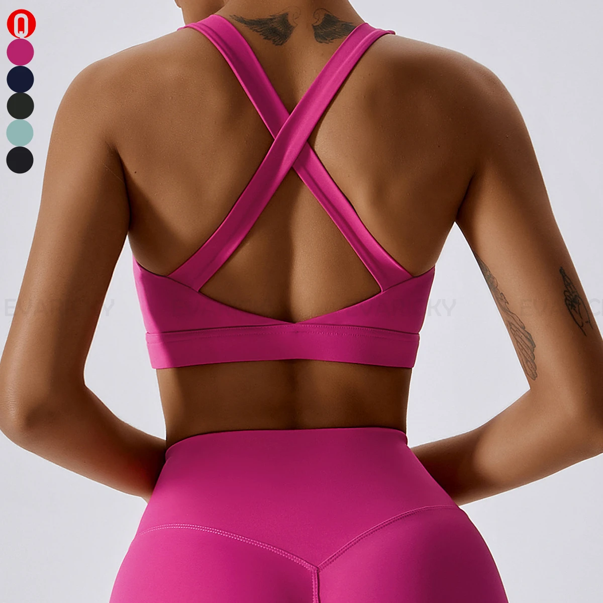 Custom Private Logo Double Sided Quilted Fabric Beautiful Back High Elastic One Piece Top Wide Shoulder Straps Women Sports Bra