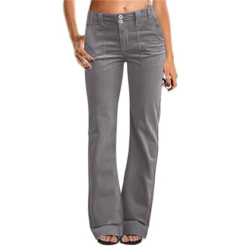 OEM/ODM Womens Loose Fit Wide Leg Corduroy Pants Mid Waist Vintage Workout Jeans Trendy Gray XL