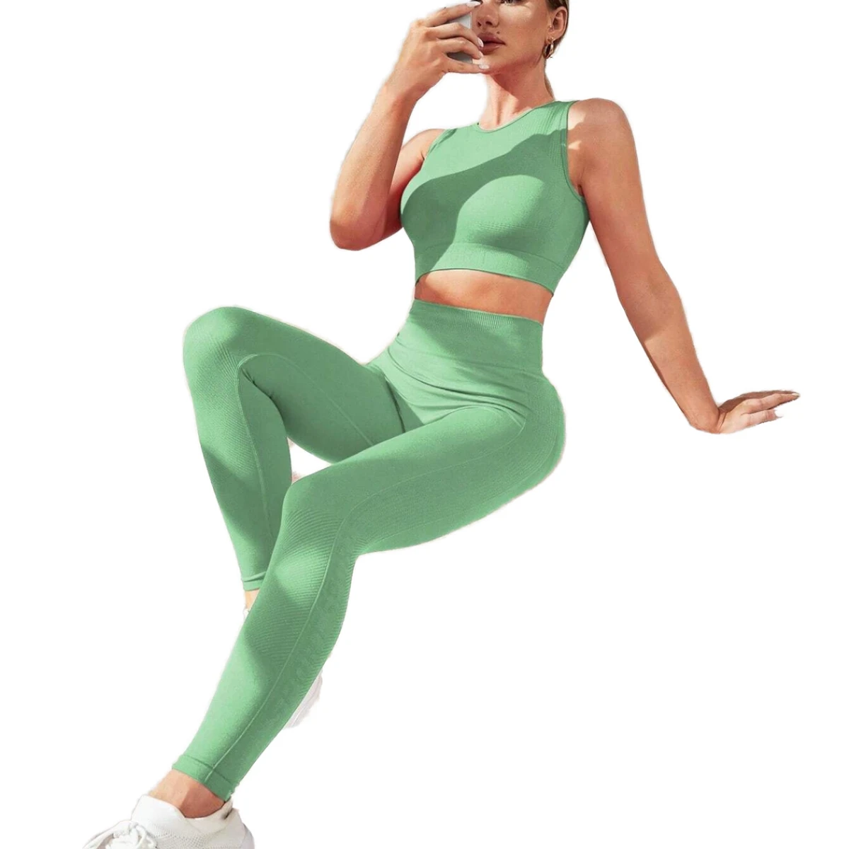 Wholesale Autumn Women's Lulu Yoga Suit Sexy Sports Vest Gym Fitness High Waist Tummy Elastic Waist Sweat-Wicking 2-Piece Set