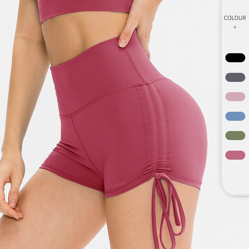 Yutuo Women High-Waist Solid Plus Size Fitness Pants Three-Point Yoga Shorts Hip-Lifting Running Training Sports Shorts Elastic