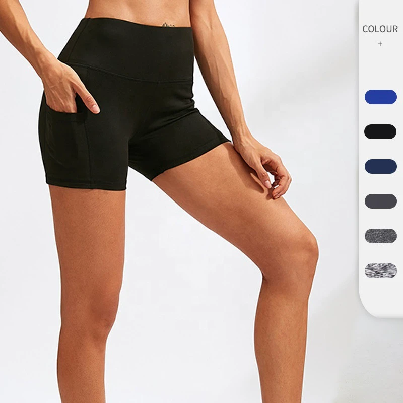 Wholesale Women's High Waist Yoga With Pocket Running Training Tight Quick Drying Elastic Fitness Active Yoga Workout Shorts