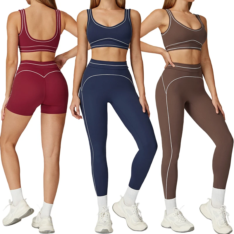 TZ7028 Color Blocked Slim Yoga Suit Double Shoulder Straps High Waist Sports Fitness Set Women's Running Exercise Set