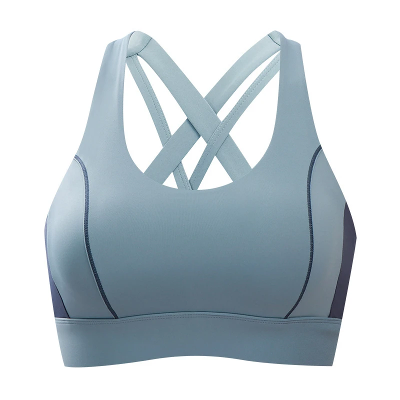 Women's Yoga Color-Block Fixed Cup Seamless Breathable Quick Dry Eco-Friendly High Intensity One-Piece Spandex/Nylon Sports Bra
