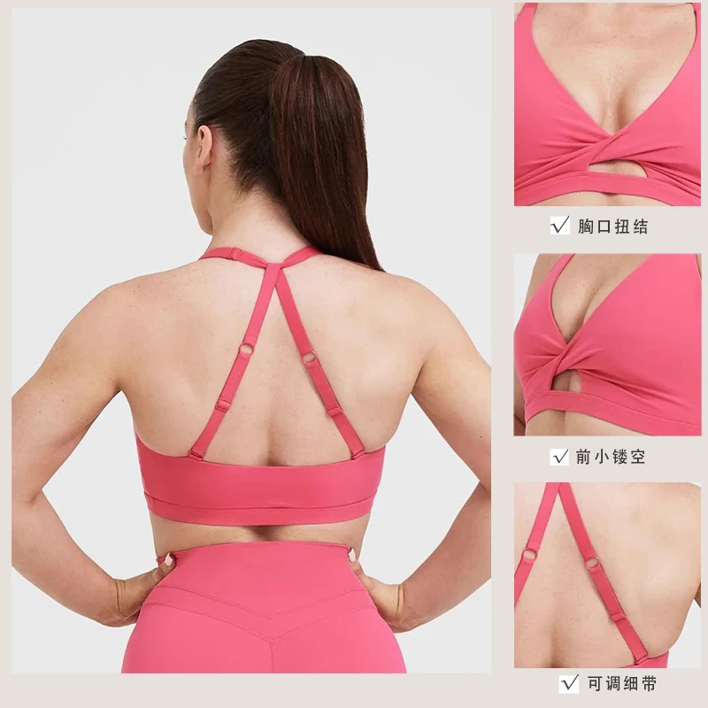 MY351 Detachable Shoulder Strap Scoop Neck Cross Bra Adjustable Ribbon Breathable Workout Fitness Gym Yoga Sports Bra for Women