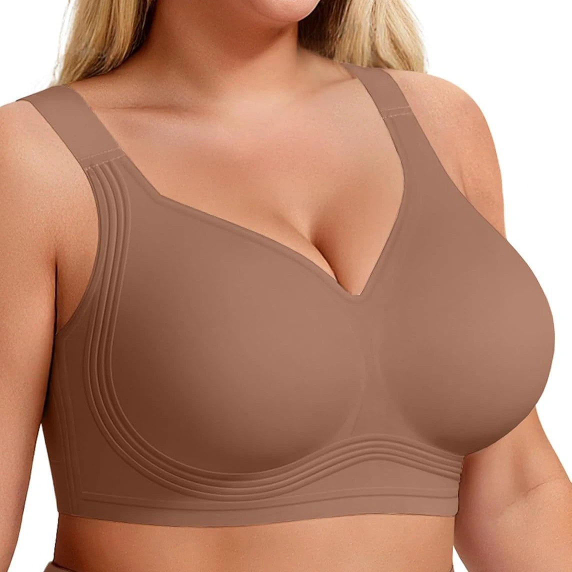 Women's Large-size Thin Breathable Push-Up Knitted Sports Bra Without Steel Band with 3/4 Cup Seamless Design