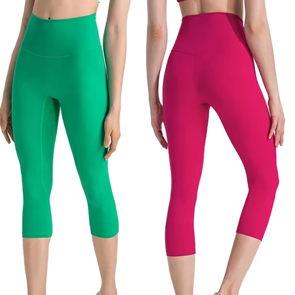 OEM Custom Logo Sportswear High Waist Yoga Pants Gym Hip Lift Yoga Compression Capri Leggings With Print Pattern