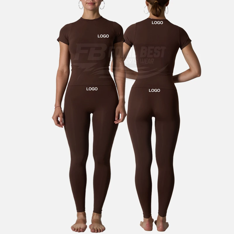 Women's Solid 2-Piece Lightweight Breathable High Waist Spandex/Polyester Gym Fitness Set Elastic Waist Scrunch Butt Pants Short