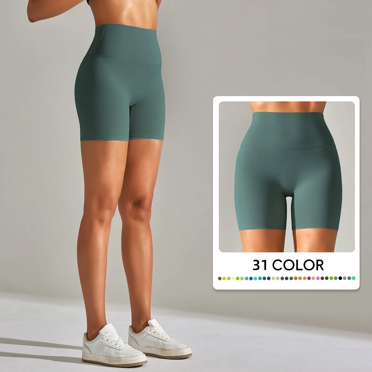 Women's High-Waisted Three-Quarter Soft Yoga Shorts Two-Side Brushed Seamless Sports Fitness Leggings Peach Butt Tight Solid