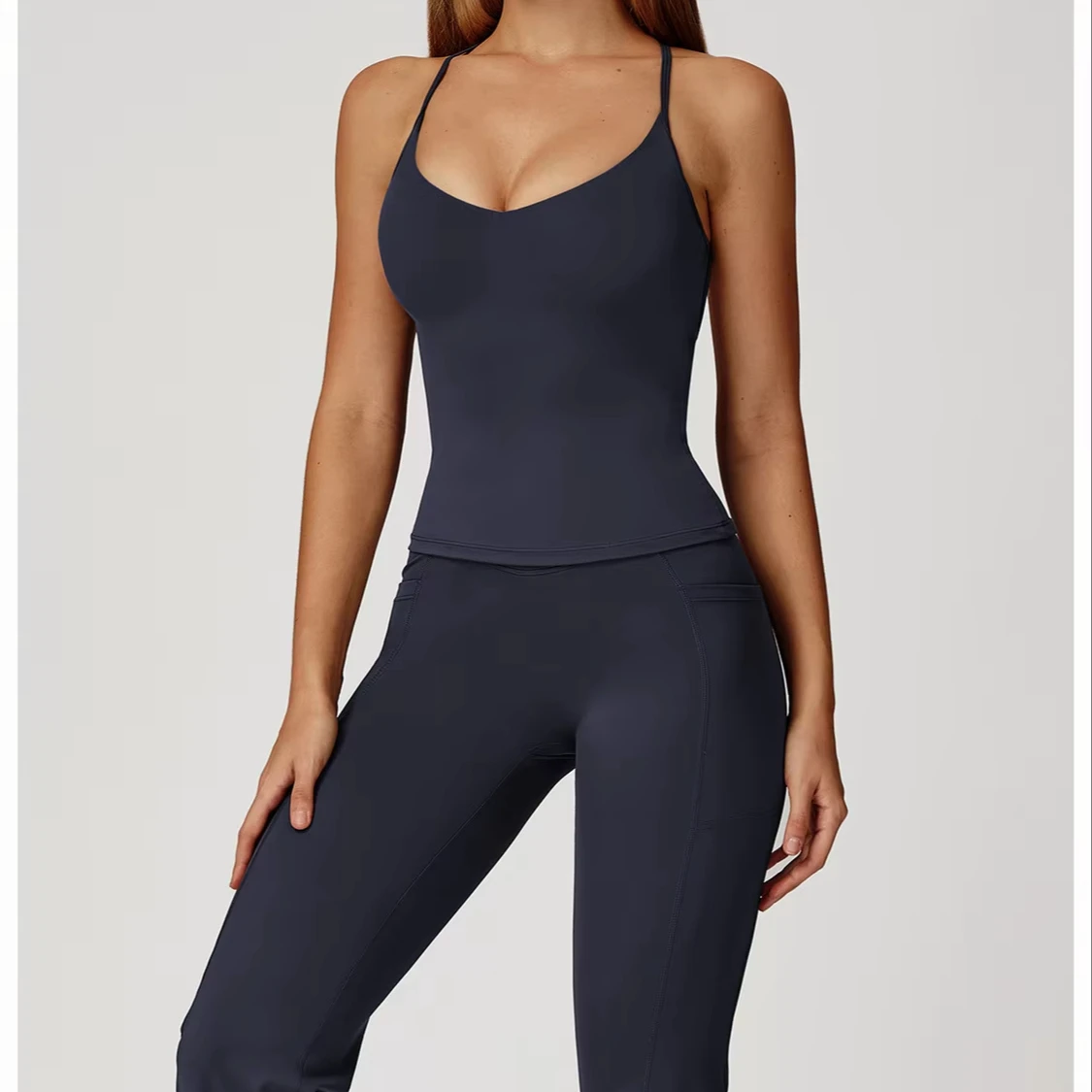 Women's Breathable Gym Fitness 2-piece Active Workout Set Square Neck Yoga Top & High Waist Flared Leggings