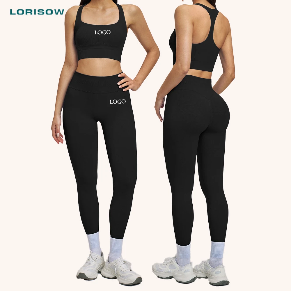 LORISOW Custom Design Women Activewear Gym Fitness High Elasticity Butt Lifting 2 Piece Yoga Sets Seamless Leggings