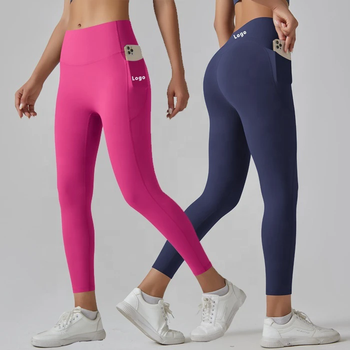 Women Quick Dry High Waist Compression Yoga Fitness Gym Pants Tummy Control Workout Running Outfits Leggings With Side Pockets