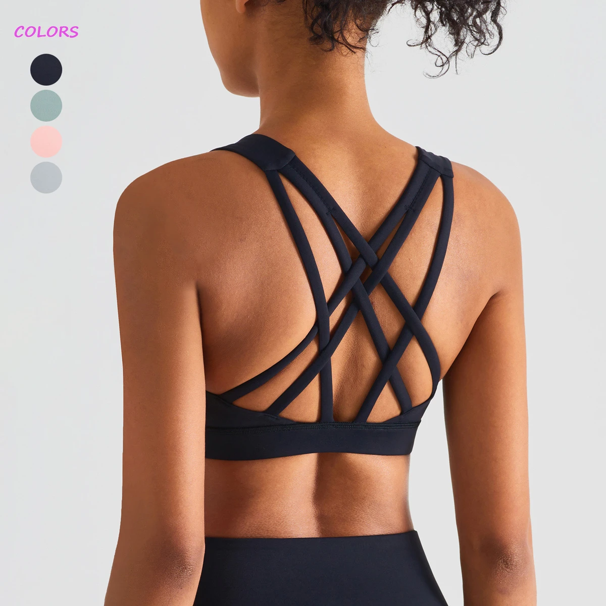 Women High Support Shockproof Exercise Fitness Bras Sujetador Deportivo Strappy Back Soft Push up Yoga Sports Bra Tops