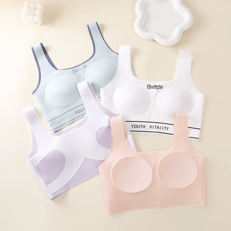Seamless Thin Breathable Tube Top Sports Bra for Junior High School Girls Developmental Period Lift Chest Vest with Fixed Cup