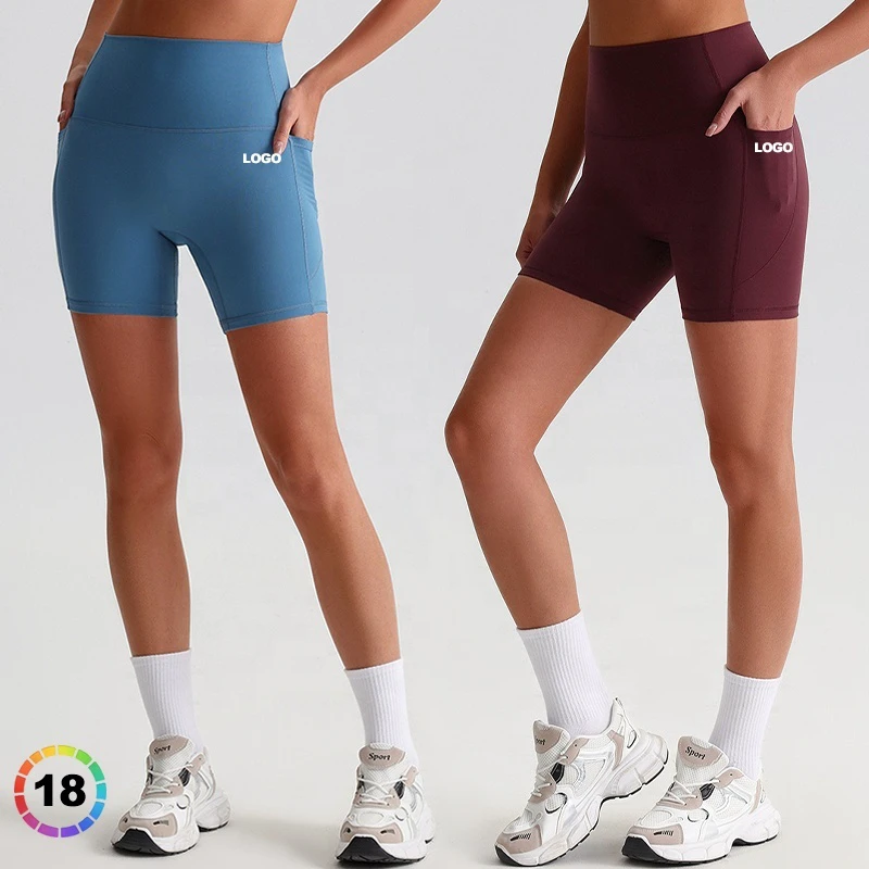 Women's Buttery Soft High Waist Yoga Shorts With Side Pockets Tummy Control Running Compression Gym Workout Biker Shorts
