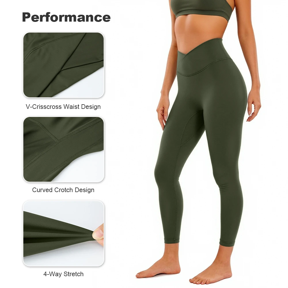 High Waist Yoga Pants Spandex/Nylon Four-Way Stretch Ankle-Length Elastic Waist Solid Nude Feeling Low MOQ Quick Dry Leggings