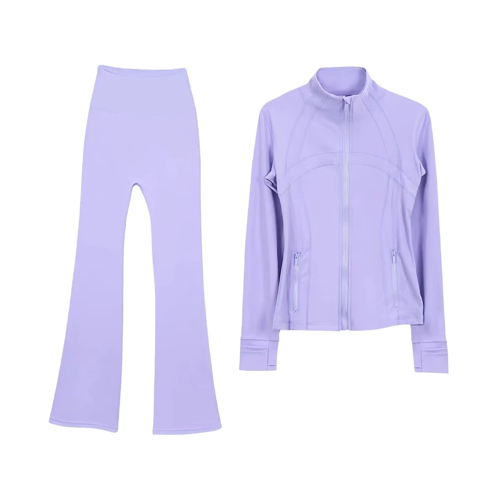 Women's High-quality 2-piece Yoga Casual Set, Solid Color Jogging Jacket, Flared Pants, Elastic Quick Drying Autumn Fitness ...