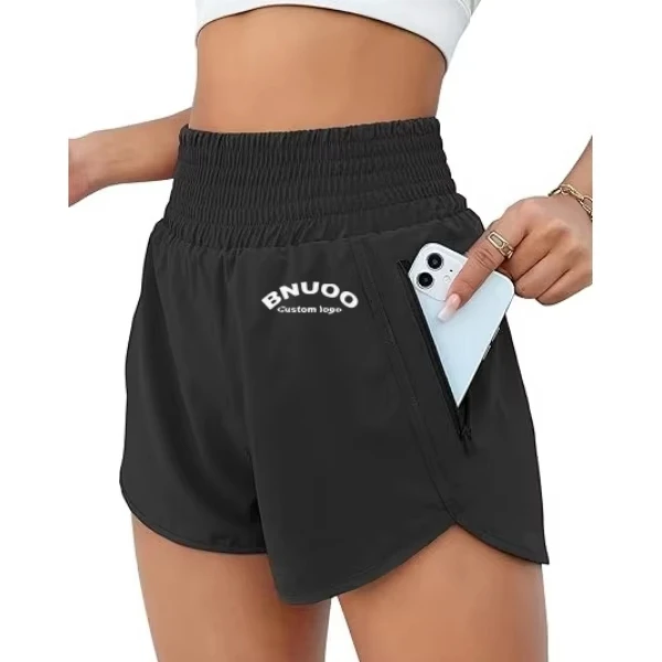 90%Polyester 10%Spandex Quick-dry Athletic Shorts High Waisted Running Short Pocket Gym Elastic Workout Shorts