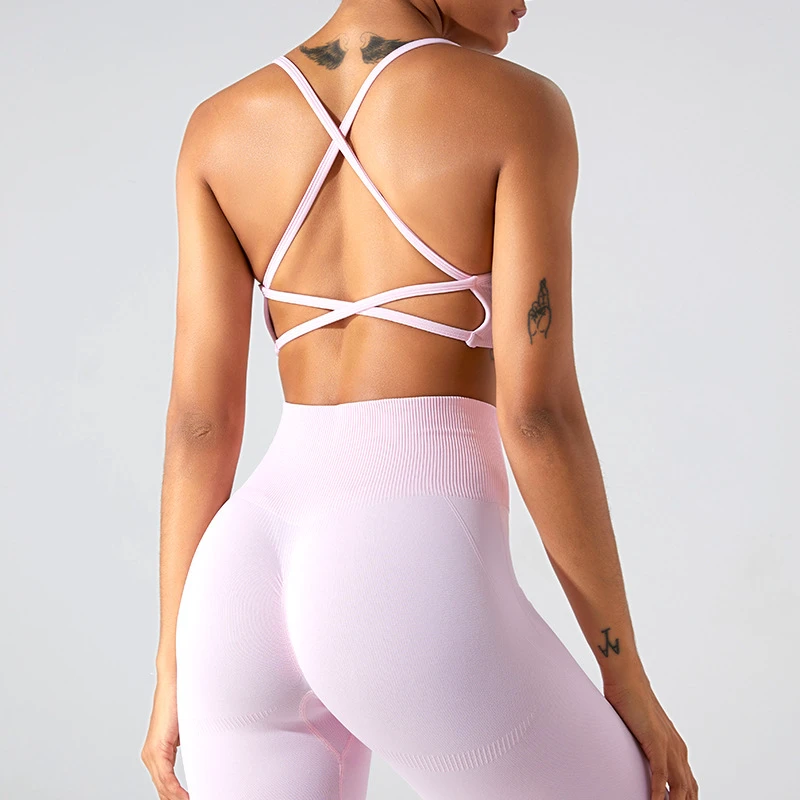Women's High Quality Custom Logo Gym Tops Padded Cross Strap Workout Athletics Fitness Yoga Bras