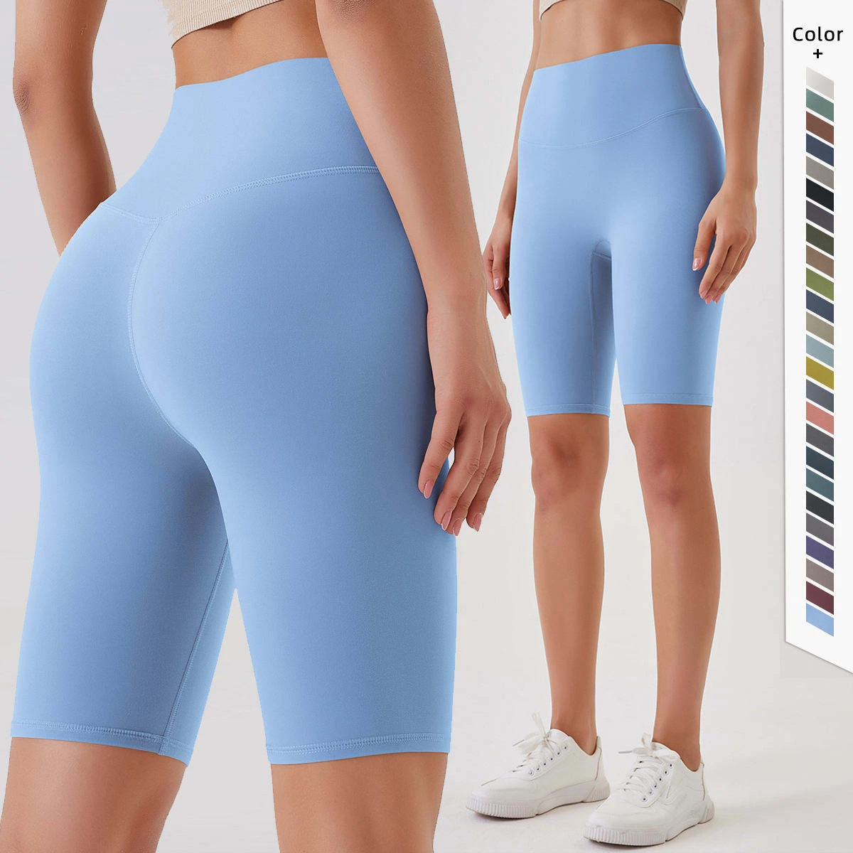 Evrlue No Embarrassment Line Anti-curling High Elastic Waist Belly-lifting Solid Yoga Shorts Sweat-Wicking Breathable Four-Way
