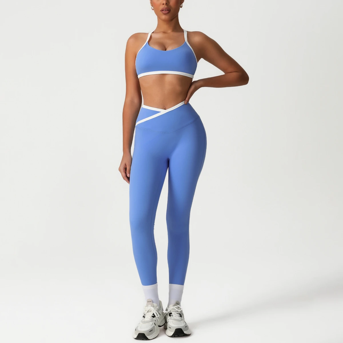 Women Yoga Fitness Set Solid Front Breathable Two-Piece Spandex/Nylon Sportswear High Quality Quick Dry for Yoga