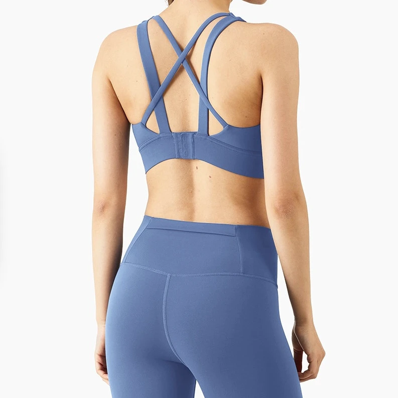 Wireless Fixed Padded Cross Back Sexy Adjustable Push up High Impact Sports Bra for Women