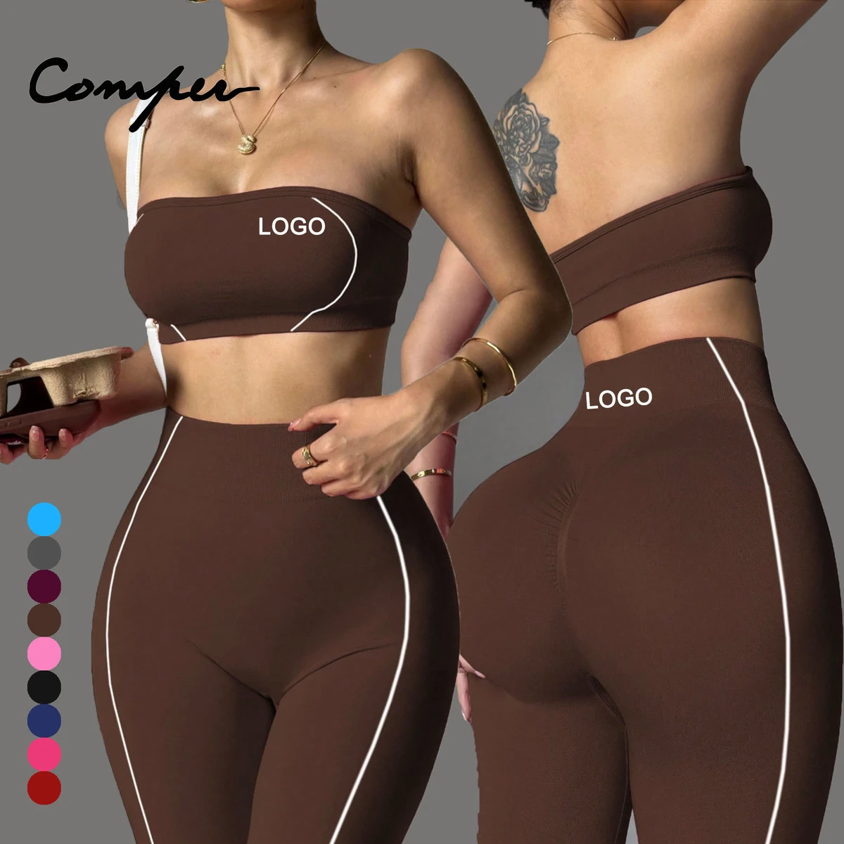 Strapless Breathable Top High Support Sports Bra Hip Lift Yoga Pants Set for Women Running Fitness Tummy Control