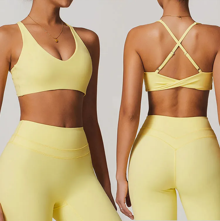 Women's Quick Drying Gym Running Sports Suit Cross Back Sports Bra Top High Waist Hips Pilates Shorts Two-Piece Yoga Suit
