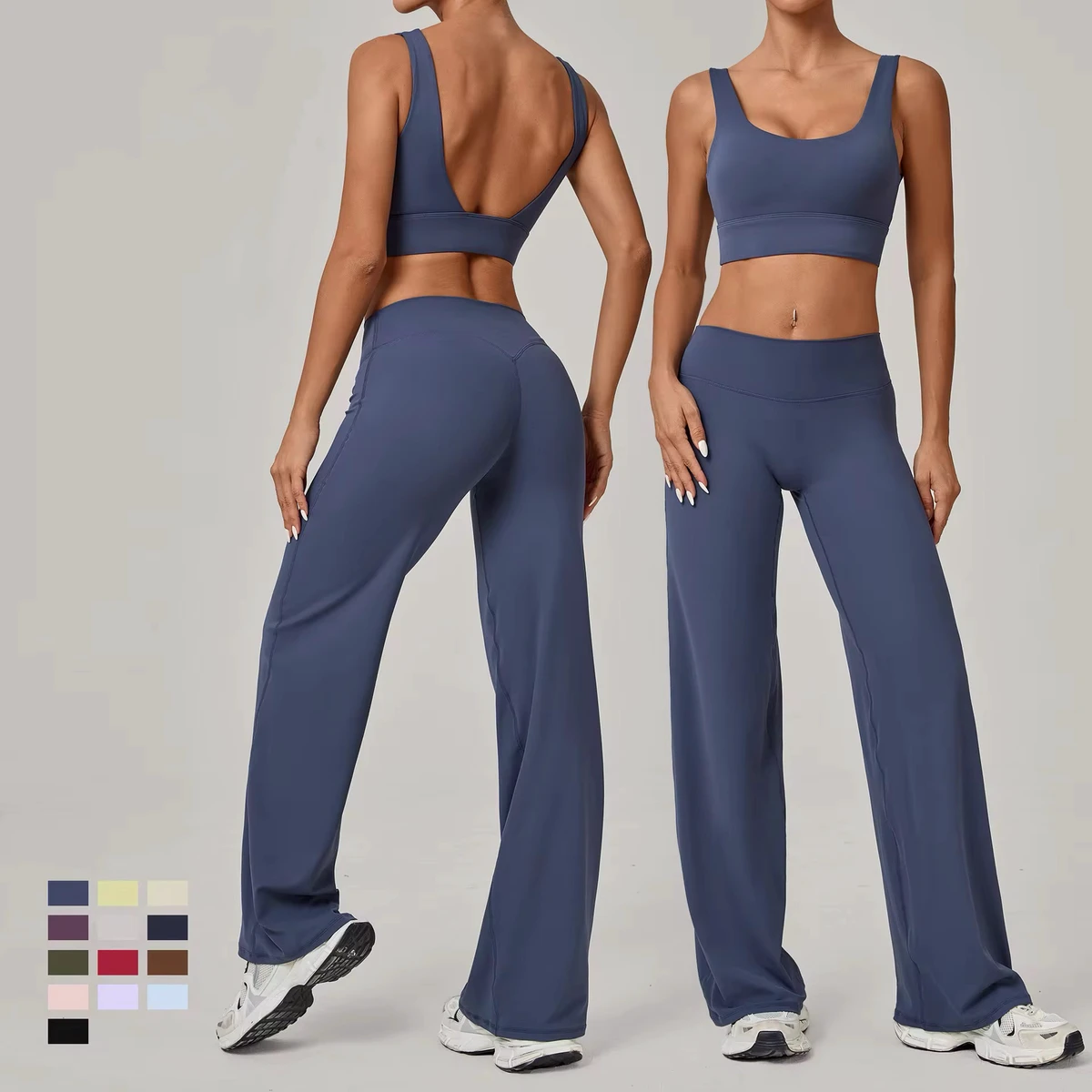 High Quality Fitness Sports Wear Crop Top Bra Wide Leg Flared Legging Sports Suits Lightweight Elastic Workout Outfit Set