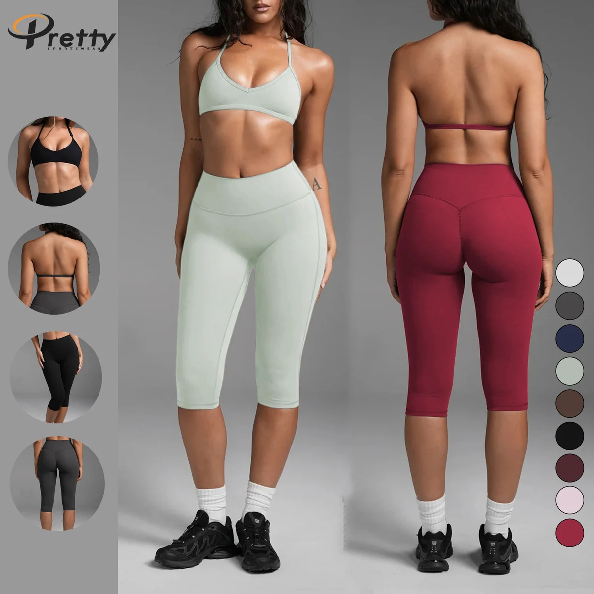 Custom Breathable Women's High-Waisted Cropped Yoga Leggings with Crisscross Straps and High Support for Activewear