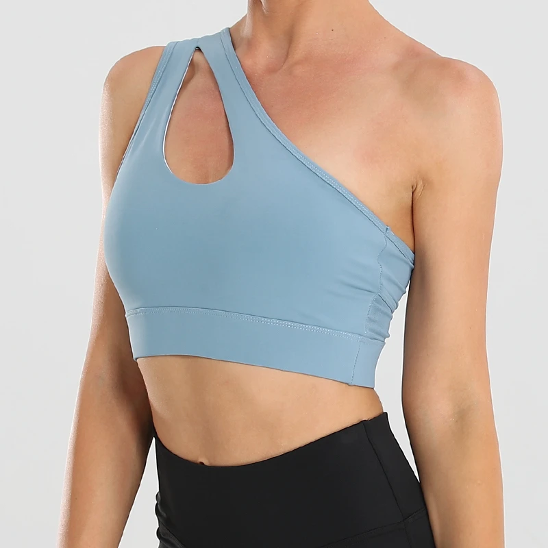 New Medium Strength Personality Design One-shoulder Sports Bra Women Gym Plus Size Fitness Non Padded Yoga Bra