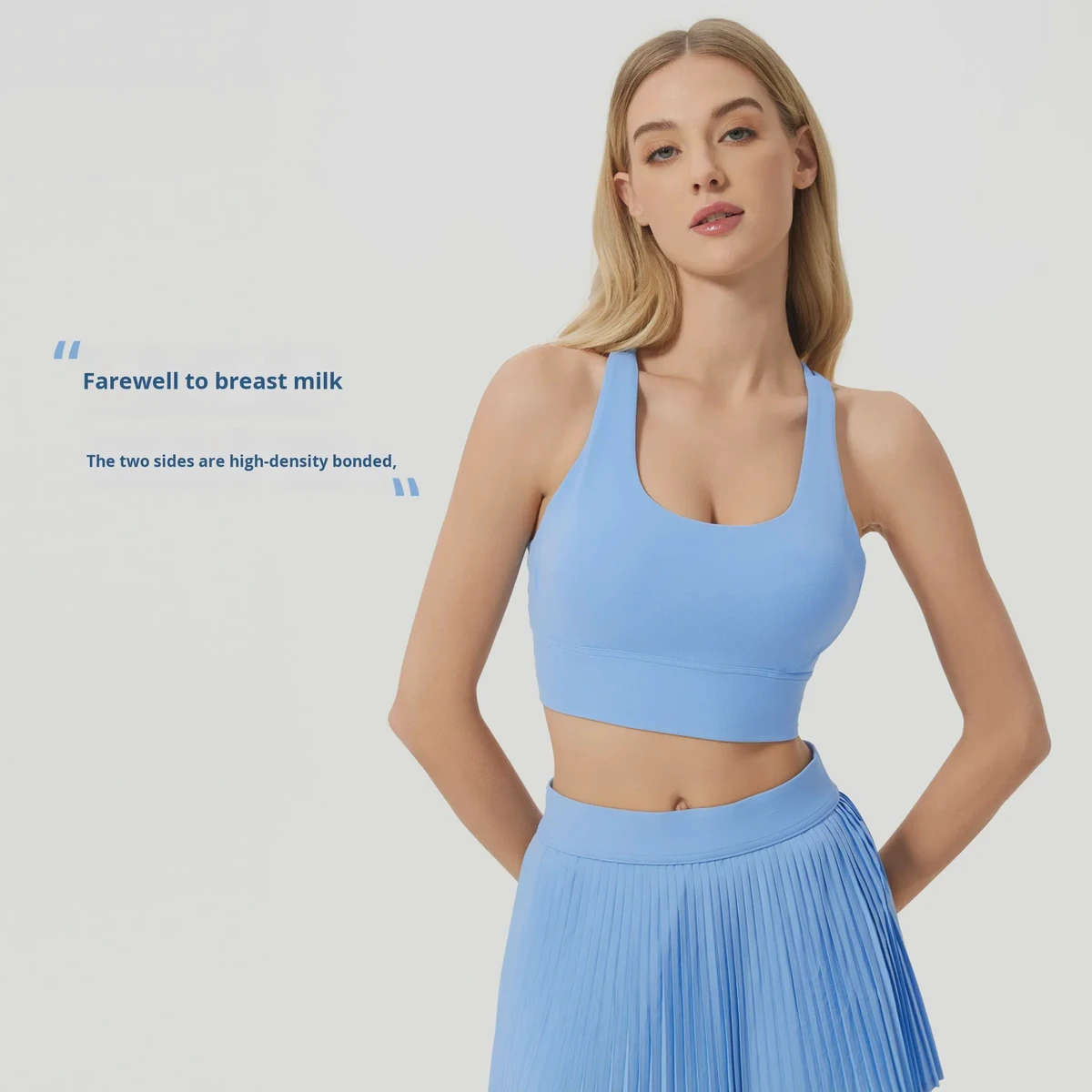 Nude Shaping Plus Size Cross Back Yoga Sports Bra Lightweight Breathable High Support Removable Pads Square Neck Front Logo